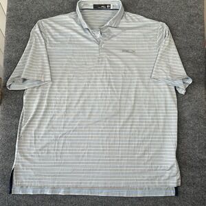 RLX Ralph Lauren Golf Polo Mens 2XL‎ Grey Blue Striped Short Sleeve Performance